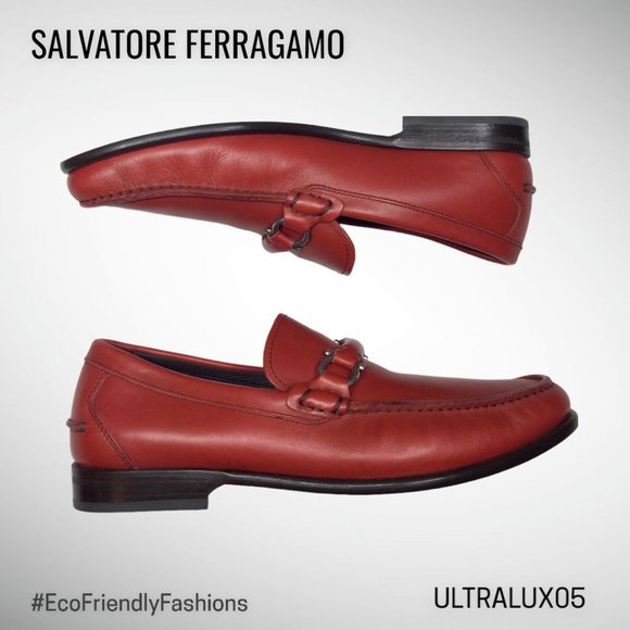 Salvatore Ferragamo Florence Mens Red Leather Horse Bite Slip On Loafer Size 8.5 main image 4